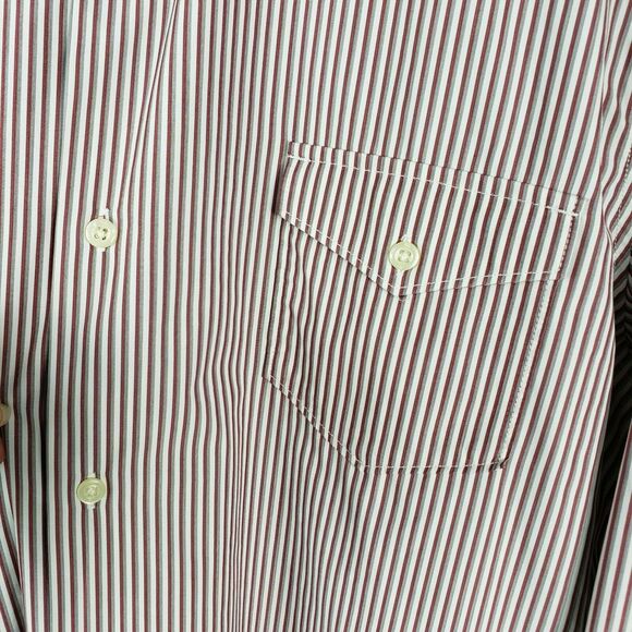 Banana Republic MensButton Down Shirt Slim Fit Red Multi Striped L/S XL 17-17.5 - Picture 6 of 9